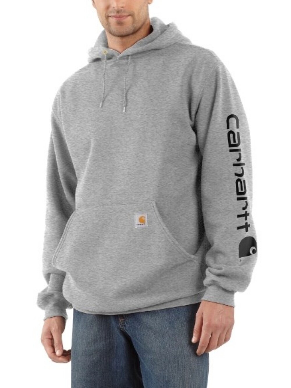 Carhartt Gray Hooded Sweatshirt with Black Sleeve Logo